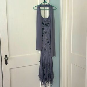 Grey Silk Beaded Prom Dress Size L from Barcelona